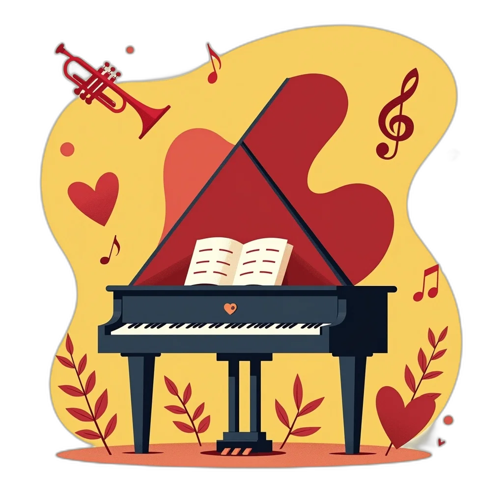 pixel art, fire, stylized, illustration, piano, large, red, heart-shaped transparent PNG cut-out