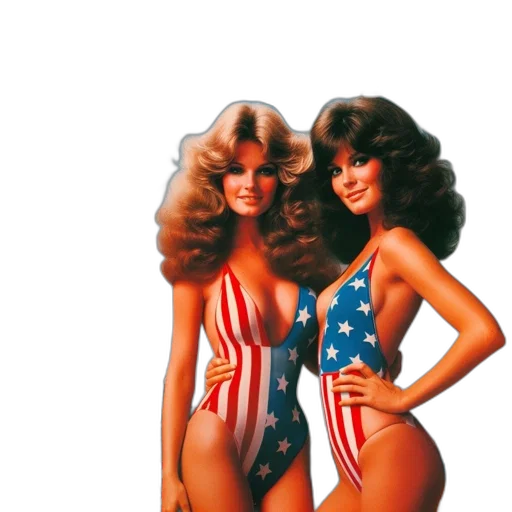 hair, two, women, american, flag, swimsuits, pose, front transparent PNG cut-out