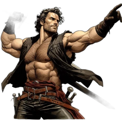 sword, comic book art, concept art, fantasy art, imposing, figure, stands, prominently transparent PNG cut-out