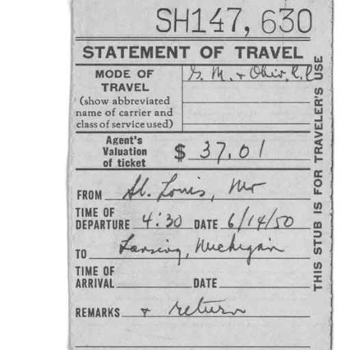 staff, vintage, train, ticket, louis, missouri, lansing, michigan transparent PNG cut-out
