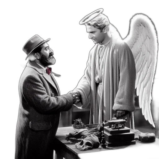 concept art, pencil sketch, angelic, figure, shakes, hands, man, while transparent PNG cut-out