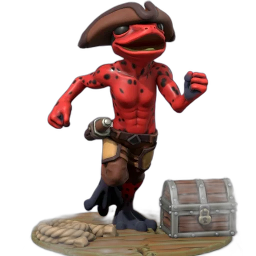 hat, creature, mask, robot, 3d render, concept art, fantasy art, red-skinned transparent PNG cut-out