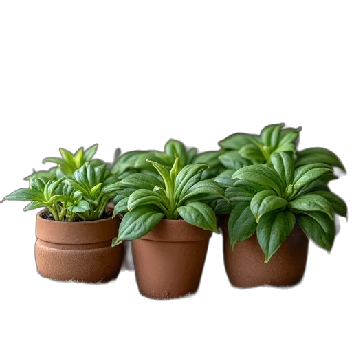 photorealistic, 3d render, small, potted, plants, rope, gardening, implements transparent PNG cut-out