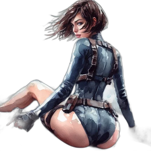 jacket, concept art, comic book art, cyberpunk, watercolor, blue, female, figure transparent PNG cut-out