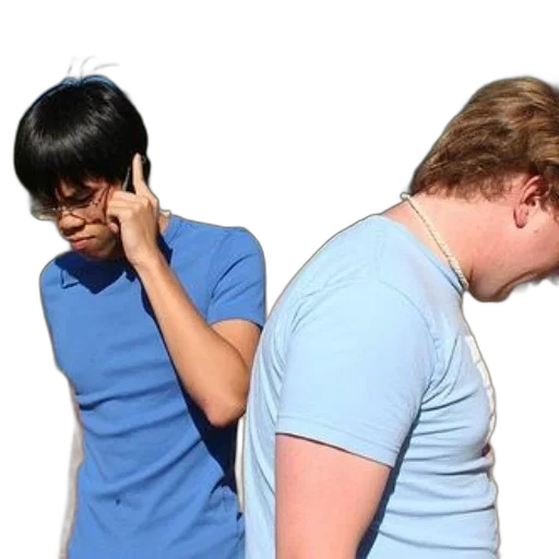 two, individuals, blue, shirts, stand, outdoors, one, holding transparent PNG cut-out