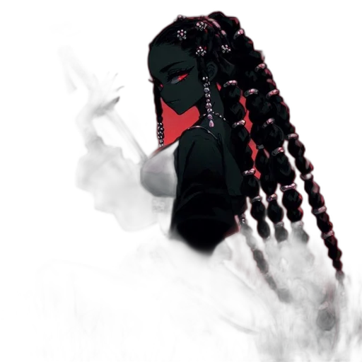 mask, hair, weapon, creature, concept art, pixel art, anime, fantasy art transparent PNG cut-out