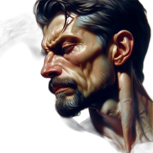 face, comic book art, concept art, photorealistic, fantasy art, golden, red, blue transparent PNG cut-out