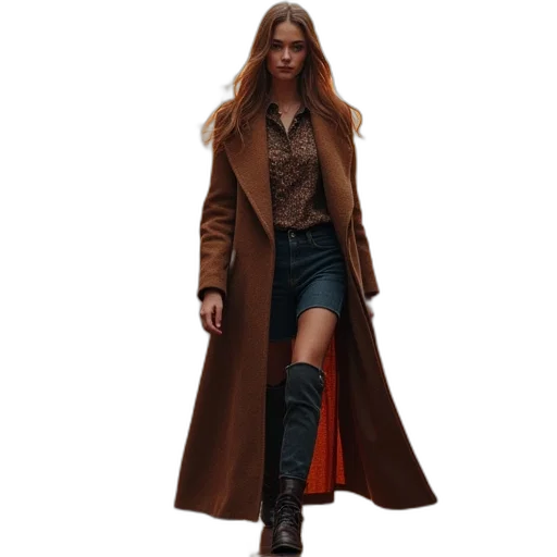 jacket, concept art, photorealistic, earth tones, dark, model, walks, runway transparent PNG cut-out