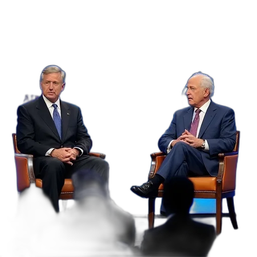 first, image, shows, two, men, sitting, chairs, one transparent PNG cut-out