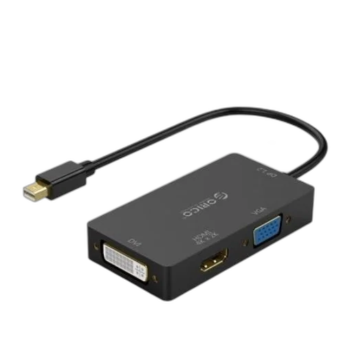 3d render, black, orico, adapter, mini, displayport, input, outputs transparent PNG cut-out
