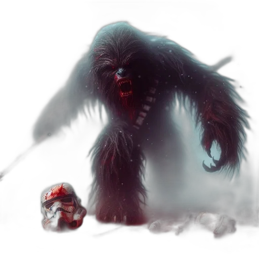 creature, concept art, fantasy art, comic book art, photorealistic, snow, fog, imposing transparent PNG cut-out