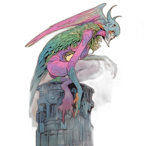 dragon, creature, concept art, fantasy art, watercolor, vaporwave, pastel, green transparent PNG cut-out