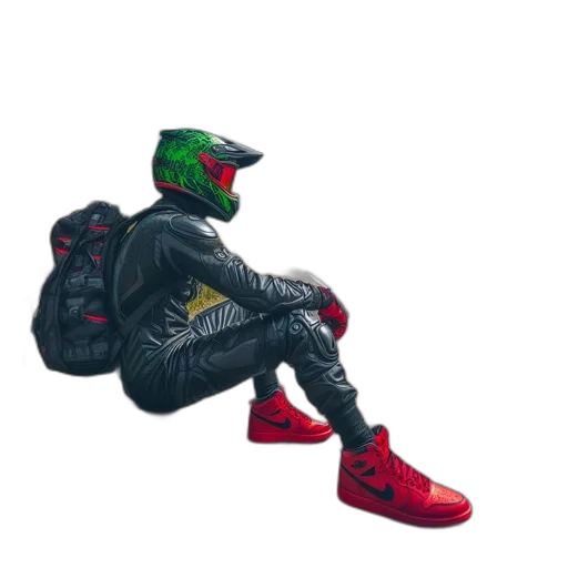 jacket, shoes, robot, hat, concept art, pixel art, 3d render, cyberpunk transparent PNG cut-out
