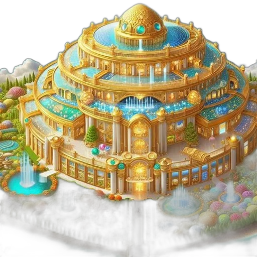 building, concept art, fantasy art, 3d render, pixel art, golden, pastel, colorful transparent PNG cut-out