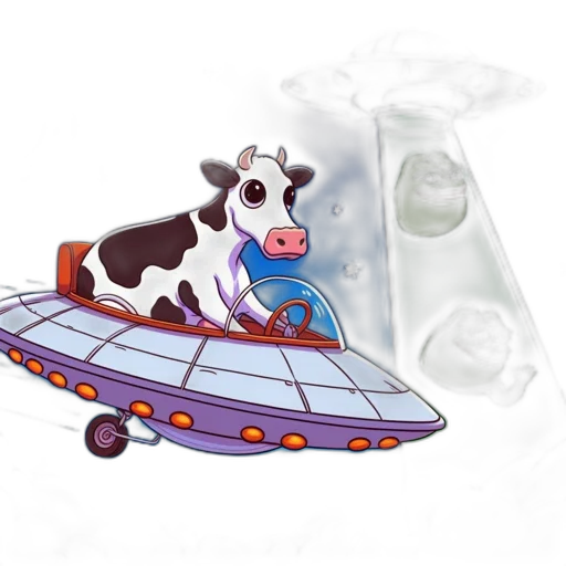 concept art, outer space, cow, pilots, flying, saucer, under, starry transparent PNG cut-out