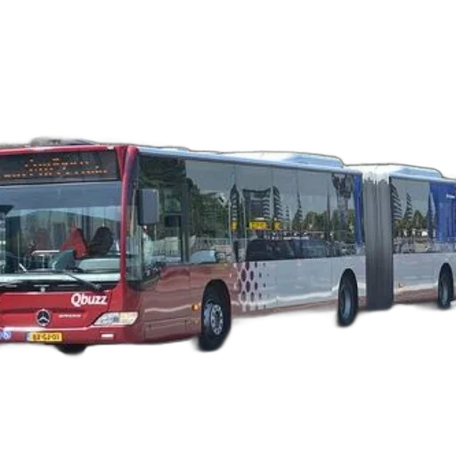 car, photorealistic, 3d render, concept art, red, qbuzz, bus, sleek transparent PNG cut-out
