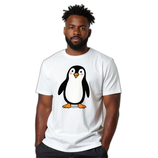 animal, pixel art, man, wearing, white, t-shirt, cartoon, penguin transparent PNG cut-out
