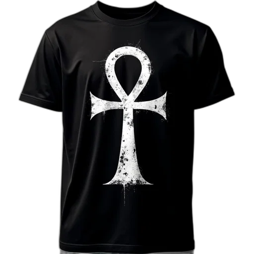 sword, black, t-shirt, white, distressed, egyptian, ankh, symbol transparent PNG cut-out