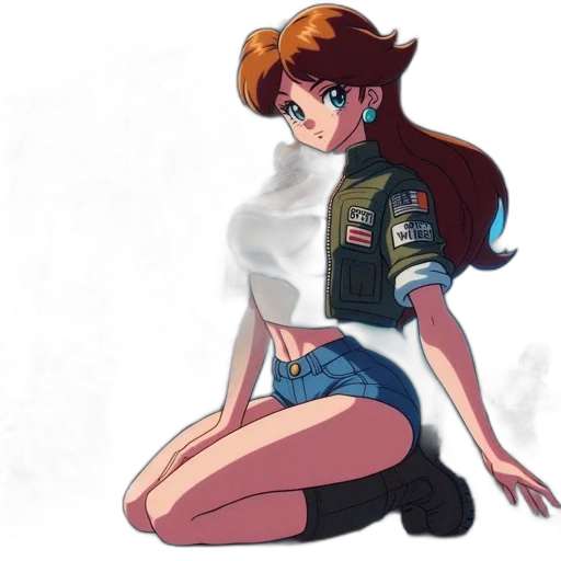 jacket, dress, robot, weapon, anime, concept art, pixel art, vaporwave transparent PNG cut-out