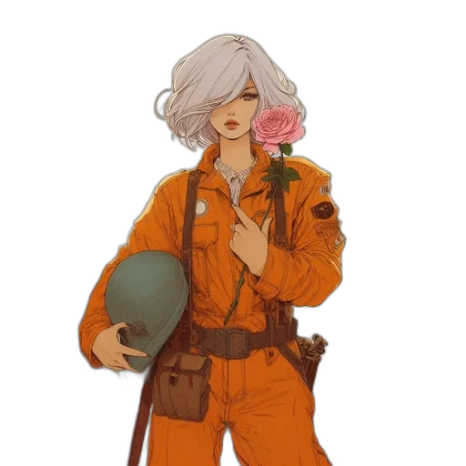 jacket, staff, flower, weapon, concept art, fantasy art, watercolor, pixel art transparent PNG cut-out