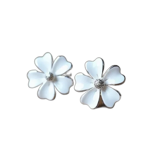 jewelry, flower, crown, 3d render, photorealistic, pair, silver, earrings transparent PNG cut-out