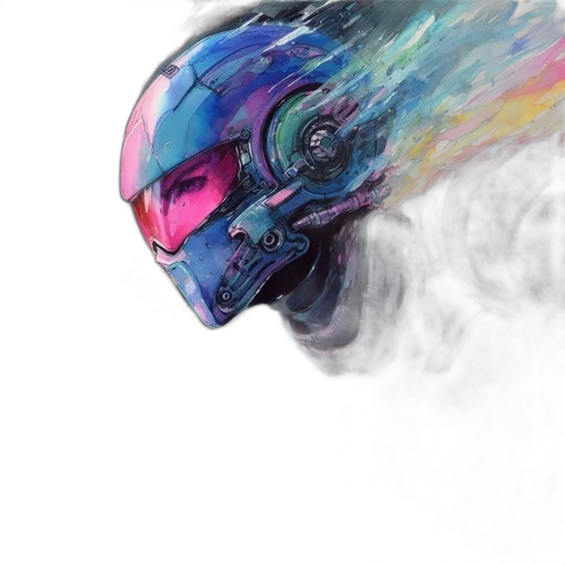 mask, robot, face, jacket, concept art, watercolor, cyberpunk, comic book art transparent PNG cut-out