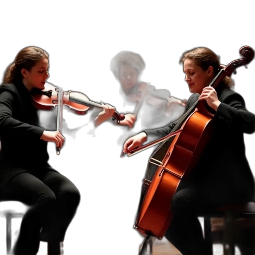 photorealistic, 3d render, concept art, violin, quartet, concert, complete, set transparent PNG cut-out