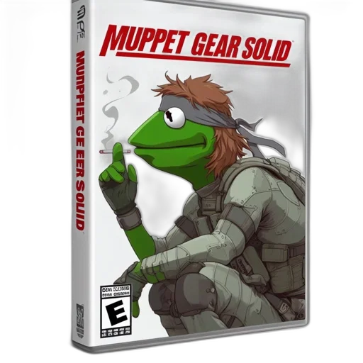 concept art, kermit, frog, dons, military, look, playful, homage transparent PNG cut-out