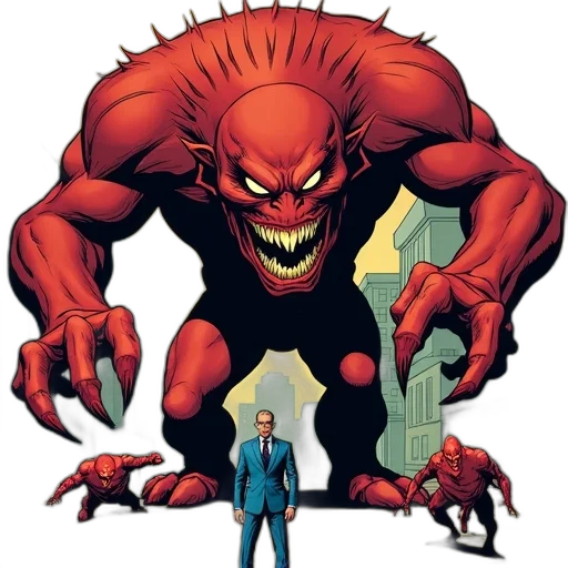 creature, comic book art, concept art, red, comic, book, cover, titled transparent PNG cut-out