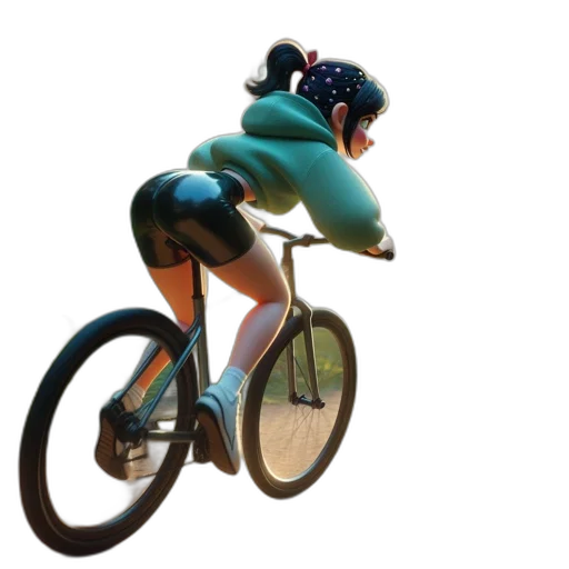 3d render, concept art, photorealistic, young, woman, green, hoodie, rides transparent PNG cut-out