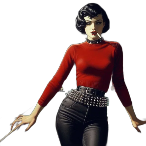 concept art, comic book art, 3d render, photorealistic, retro, ambiance, woman, 50s transparent PNG cut-out