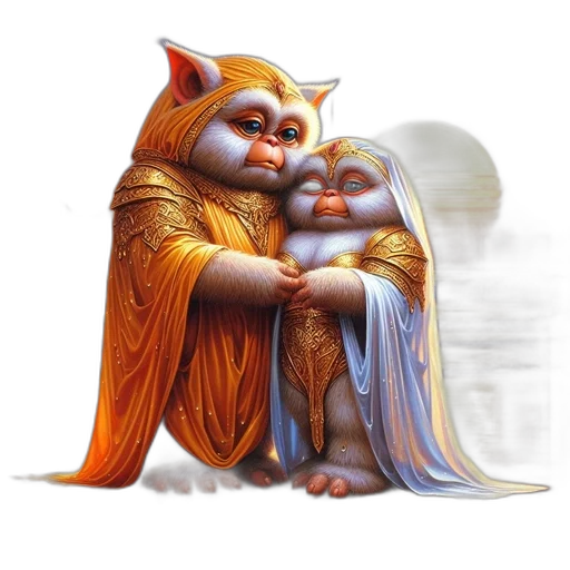 concept art, fantasy art, 3d render, photorealistic, two, anthropomorphic, creatures, possibly transparent PNG cut-out