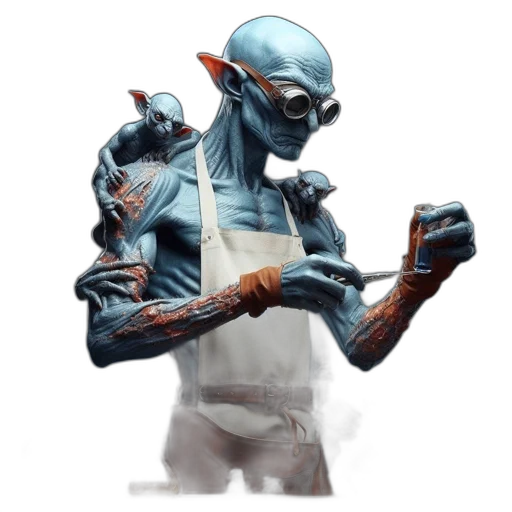 robot, staff, creature, mask, concept art, fantasy art, cyberpunk, pixel art transparent PNG cut-out