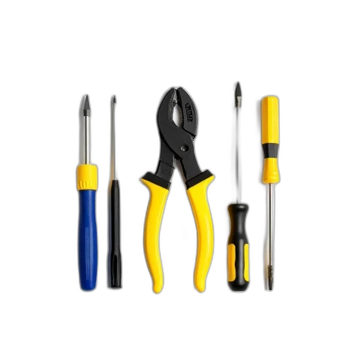 staff, weapon, set, yellow, black, pliers, handle, displayed transparent PNG cut-out
