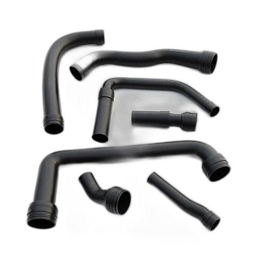 3d render, collection, black, rubber, hoses, various, sizes, shapes transparent PNG cut-out