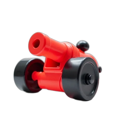 weapon, 3d render, red, toy, cannon, black, wheels, handle transparent PNG cut-out