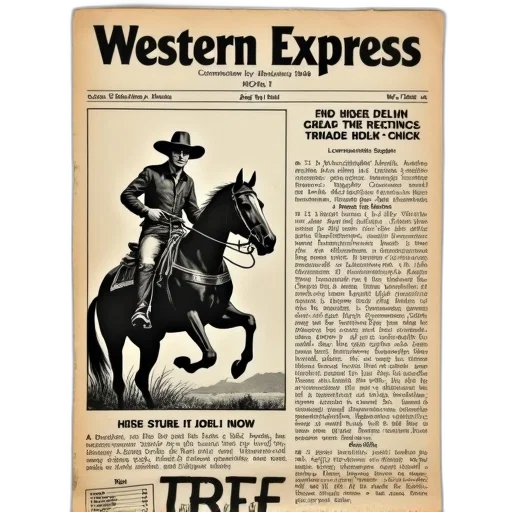 vintage, western, express, newsletter, black, white, illustration, cowboy transparent PNG cut-out