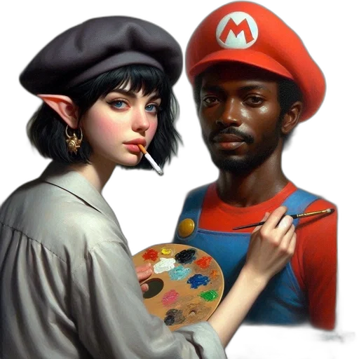 hat, face, weapon, oil painting, fantasy art, concept art, photorealistic, dark transparent PNG cut-out