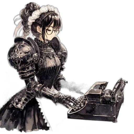 robot, weapon, sword, dress, concept art, fantasy art, cyberpunk, pixel art transparent PNG cut-out