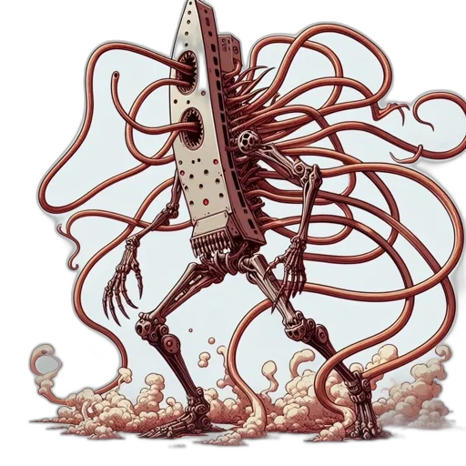 creature, robot, staff, weapon, concept art, comic book art, 3d render, fantasy art transparent PNG cut-out