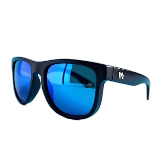 3d render, blue, pair, black, sunglasses, reflective, lens, logo transparent PNG cut-out