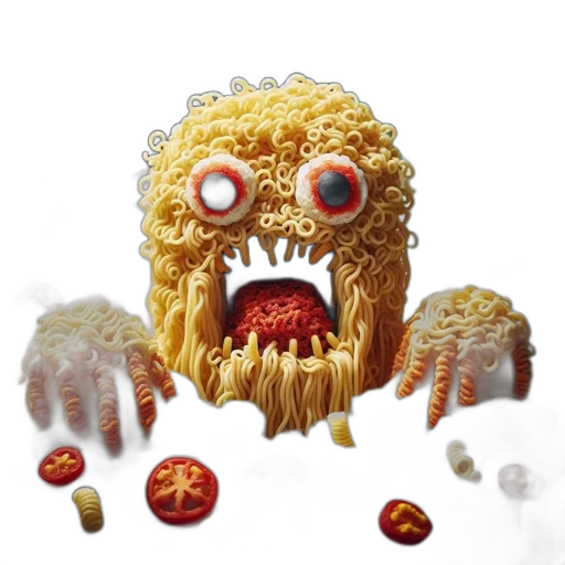 food, creature, mask, 3d render, concept art, pixel art, pasta-made, monster transparent PNG cut-out