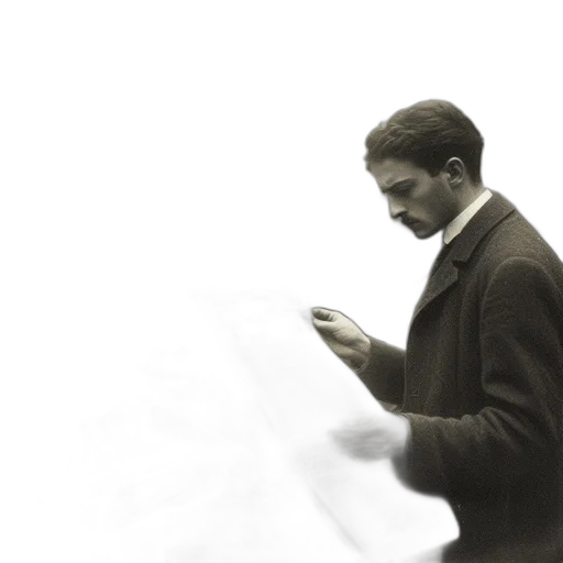 jacket, staff, early, 20th-century, scene, shows, man, reading transparent PNG cut-out