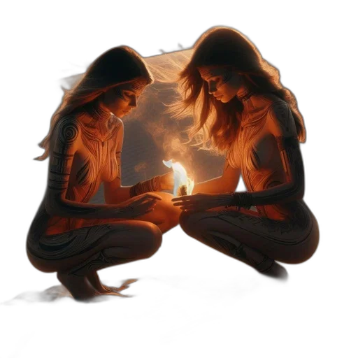 concept art, fantasy art, oil painting, photorealistic, fire, night, sunset, forest transparent PNG cut-out