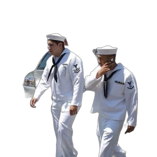 staff, hat, weapon, two, sailors, white, uniforms, walk transparent PNG cut-out