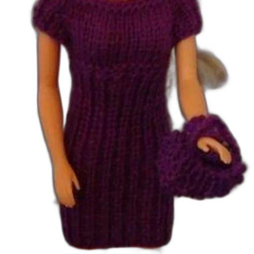 dress, doll, wearing, purple, knitted, holding, matching, purse transparent PNG cut-out