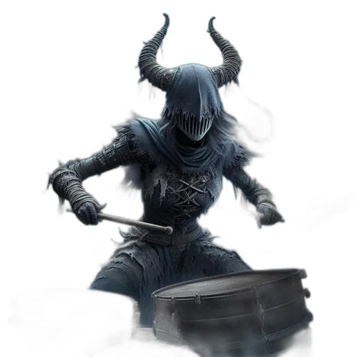 mask, creature, sword, staff, concept art, fantasy art, 3d render, dark transparent PNG cut-out