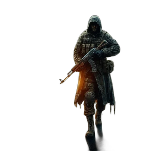 jacket, weapon, sword, staff, concept art, fantasy art, pixel art, 3d render transparent PNG cut-out