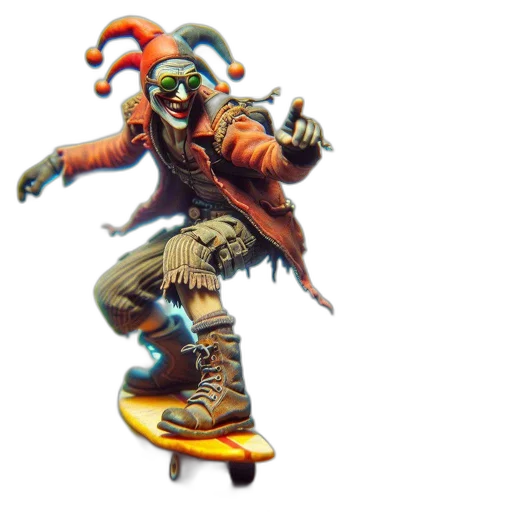 creature, staff, concept art, 3d render, fantasy art, pixel art, jester, clad transparent PNG cut-out