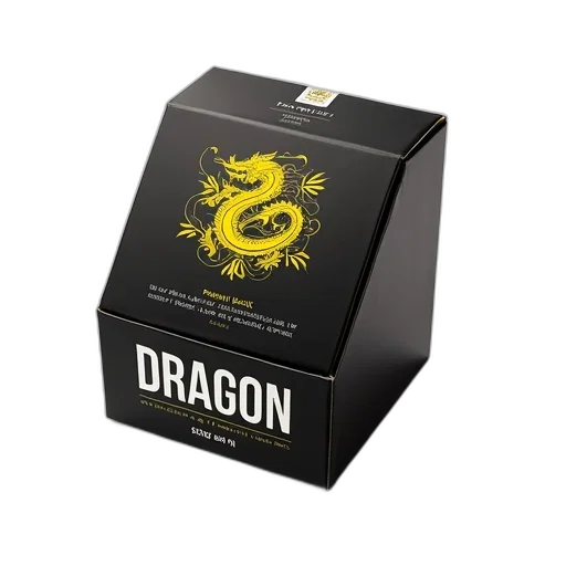dragon, 3d render, black, cardboard, box, design, front, yellow transparent PNG cut-out